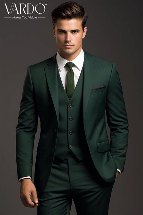 Elegant Forest Green Three Piece Suit for Men Classic Formal Attire ...