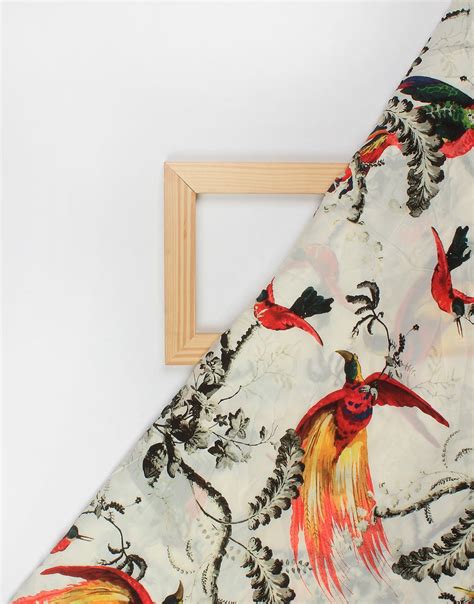 White base color Birds Print on Silk crepe fabric for Women's Dress ...