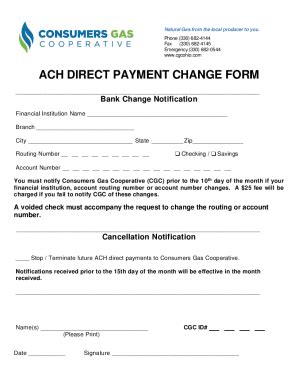 Fillable Online Ach Direct Payment Change Form 2023 - Consumers Gas ...