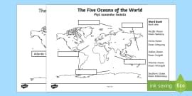 The Five Oceans Map Labelling Cut and Stick Worksheet / Worksheet