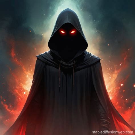 Figure with Glowing Red Eyes and Black Hood | Stable Diffusion Online