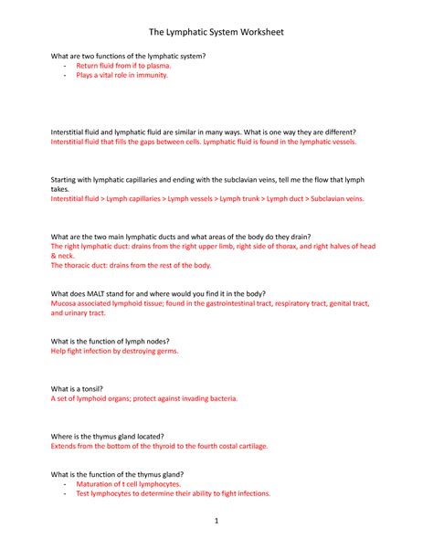 Image result for Lymphatic System Worksheet