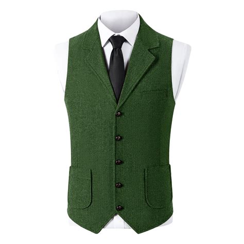purcolt Mens Herringbone Wool Tweed Vintage Suit Vest Business Casual V ...