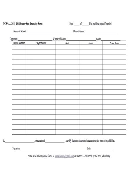 Fillable Online texascharter TCSAAL 2011-2012 Soccer Stat Tracking Form ...