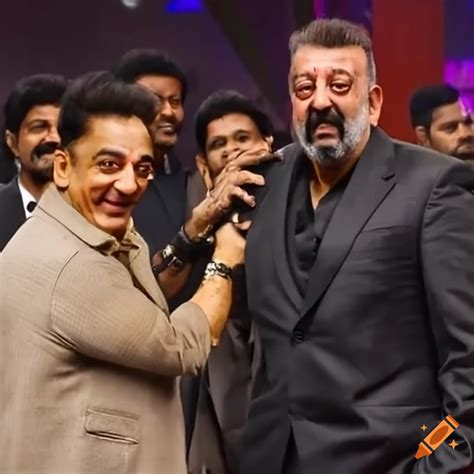 Kamal Haasan, Vijay, and Sanjay Dutt candid photo on Craiyon