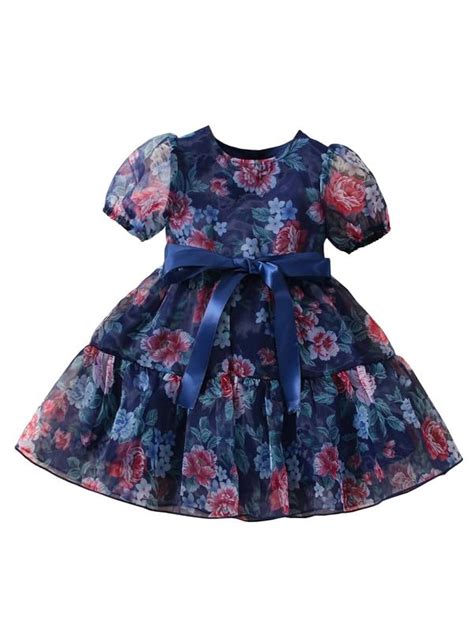 Niren Enterprise Asian Fairy Floral Printed Navy Blue Color Organza ...
