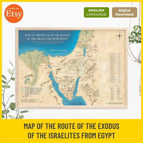 Map of the Exodus Route From Egypt, Printable Bible Map, Israelite ...