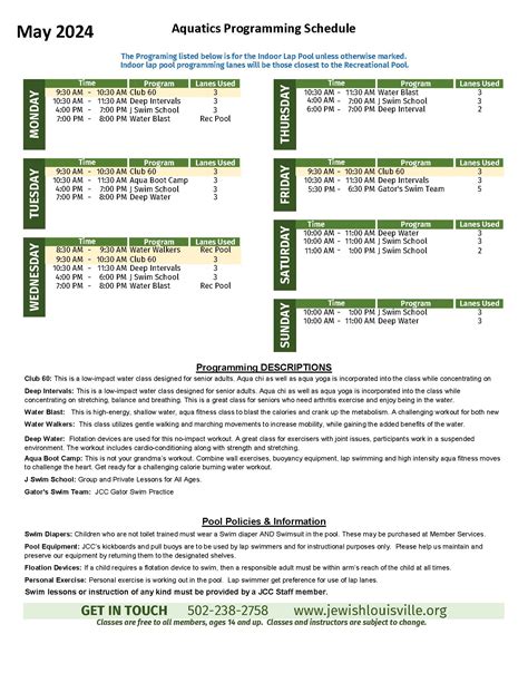 Indoor Pool Schedules | Jewish Community of Louisville