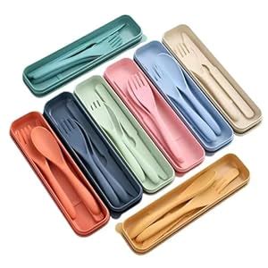 EARTHCONE [Pack of 2Set] Wheat Straw Spoon, Fork and Knife Set with ...