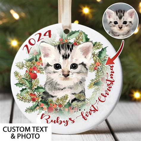 Personalized Cat Portrait Ornament, Kitten First Christmas Ornament ...