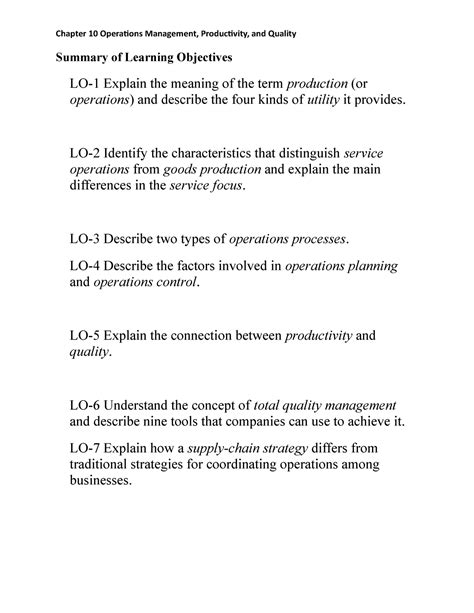Ch 10 Summary of Learning Objectives - Summary of Learning Objectives ...