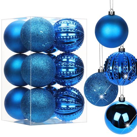 Amazon.com: 3.15" Navy Blue Christmas Ornaments 12 Pcs Shatterproof ...