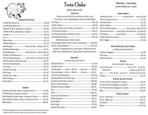 Our Menus – Twin Oaks BBQ