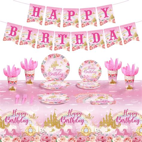 Amazon.com: 172 Pcs Princess Birthday Party Supplies Serves 24 Include ...