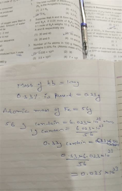 Number of fe atom in100gm hemoglobin contains 0.33%fe - Brainly.in