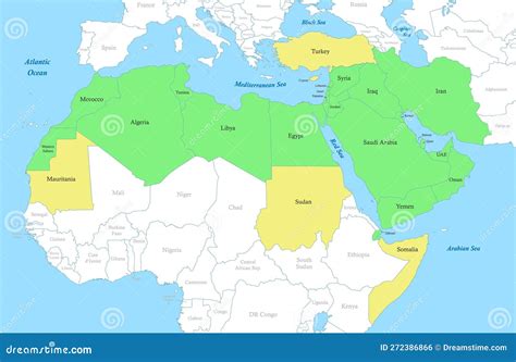 Map of MENA Region with Borders of the States Stock Illustration ...