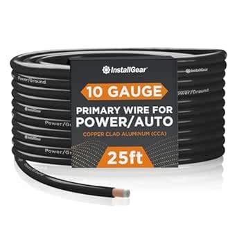 InstallGear 10 Gauge Ga Awg Black 25ft Power/Ground Cable True Spec and ...