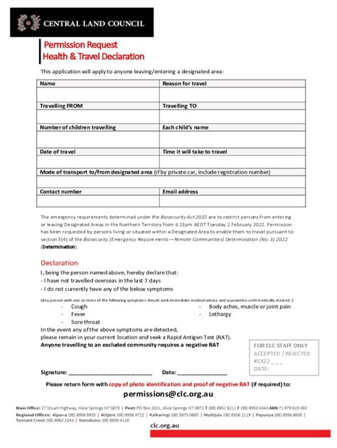 AU CLC Permission Request Health Travel Form - Fill Online, Printable ...