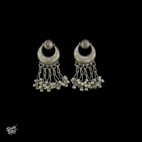 Silver Studs & Chaand with Hanging Pearls - MH3975 – Simply Silver