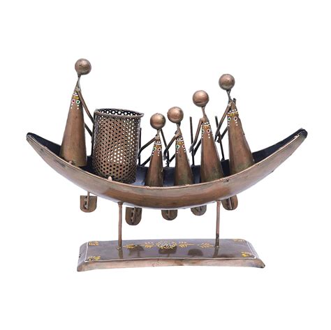 RAJASTHANI HAAT AND CRAFT Iron Boat/Ship Pen Stand with Human Showpiece ...
