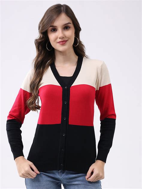 Buy Women Multicolor Stripe V Neck Full Sleeve Cardigan Online in India ...