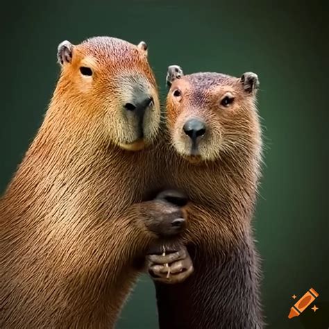 Capybara and otter holding hands on Craiyon