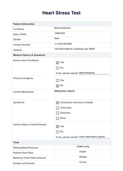 Heart Stress Test & Example | Free PDF Download