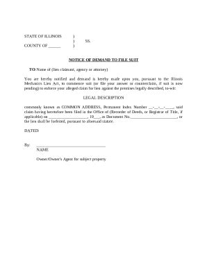 Illinois Notice of Demand to File Suit - Blank Fillable Template | Fill ...