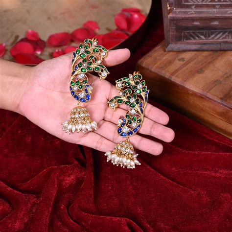 SJE1103- Multi Colour Gold Plated Jadau Kundan Temple Ear Cuffs