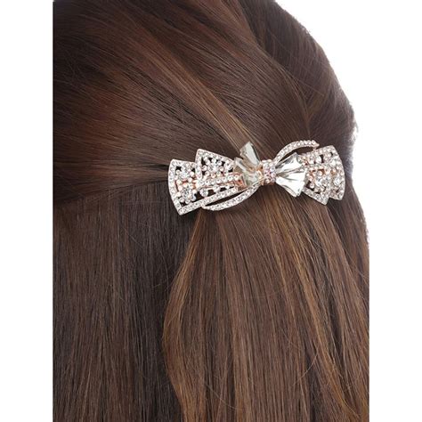 Buy Yellow Chimes Gold Toned Bow Designed White Crystal Studded French ...
