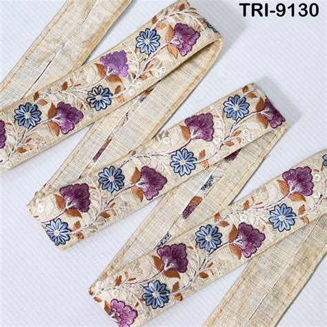 9 Yard Ivory Embroidery Ribbon 4cm Trim Embroidered Indian Sari Embell ...