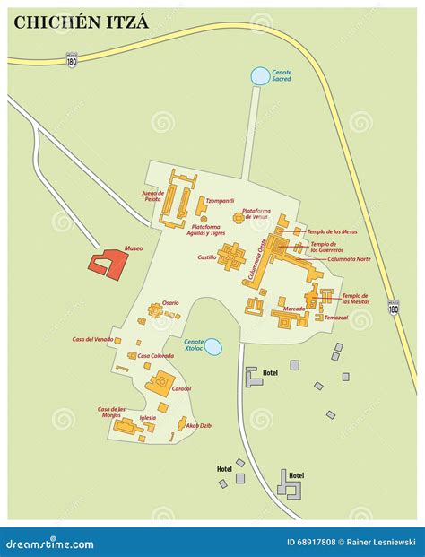 Chichen Itza map, mexico stock photo. Image of hotel - 68917808