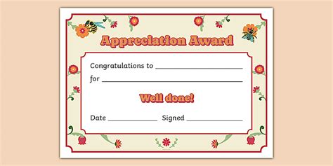Bee-Themed Certificate of Appreciation (teacher made)