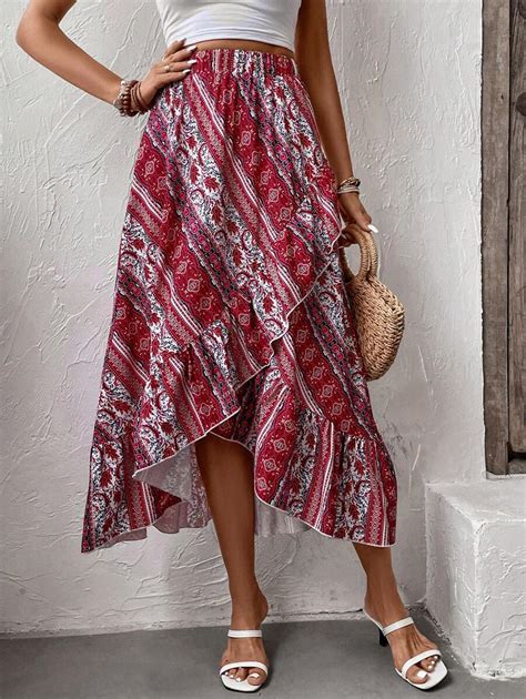 SHEIN VCAY Paisley Print Ruffle Hem Wrap Skirt | SHEIN