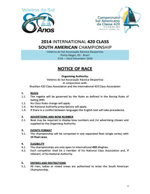 Fillable Online 420sailing NOTICE OF RACE - 420sailing.org Fax Email ...