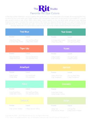 2014-2026 Form Rit Studio Favorite Rit Dye Colors - Blank Fillable ...
