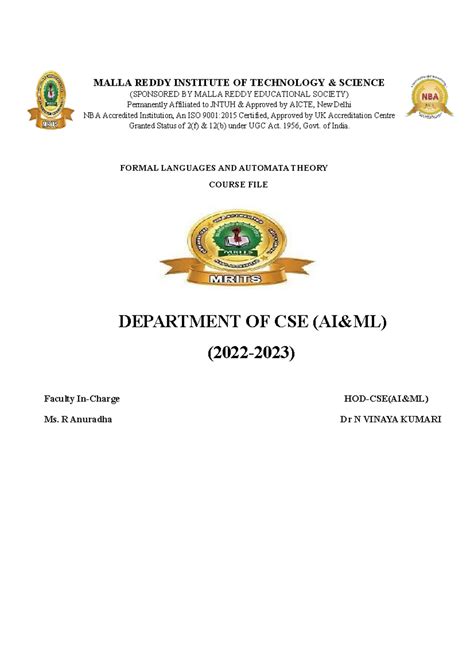 FLAT Course FILE - MALLA REDDY INSTITUTE OF TECHNOLOGY & SCIENCE ...