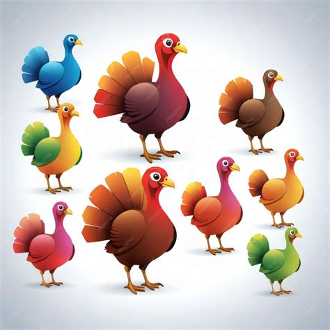 Premium Vector | A collection of different colored turkeys including ...