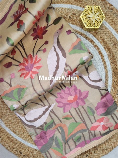 FLAMINGO EMBROIDERY WORK TISSUE ORGANZA SAREE DUSTY GOLD – Madhur Milan