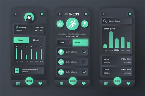 Fitness workout concept neumorphic templates set. Daily running tracker ...