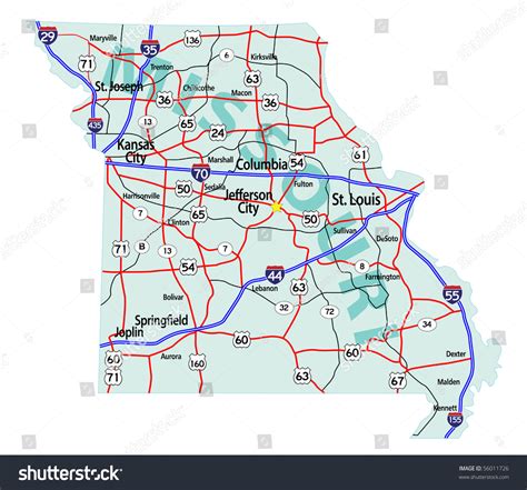 Missouri State Road Map Interstates Us: เวกเตอร์สต็อก (ปลอดค่าลิขสิทธิ์ ...