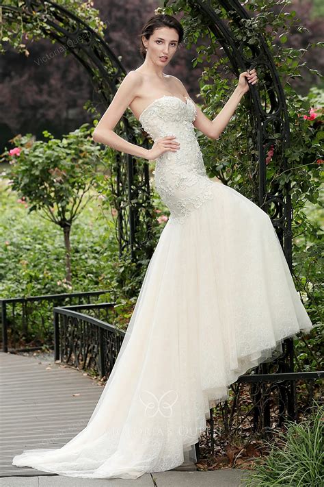Modern Pearl Beaded Lace Sweetheart Mermaid Wedding Dress - VQ