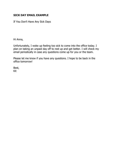 Free Printable Sick Leave Email Templates [For Office, One Day] Example Format