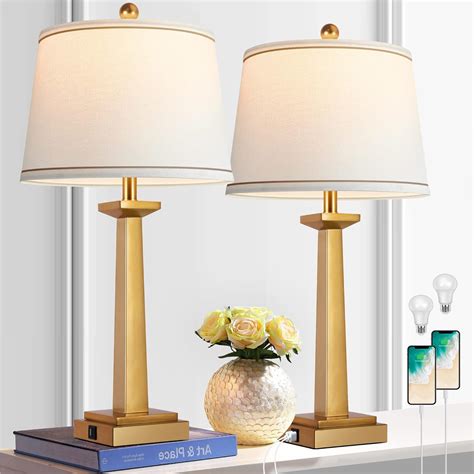 29" Gold Table Lamps for Living Room Set of 2, 3-Color Temperature ...