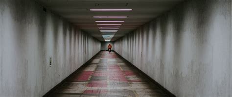 Download wallpaper 2560x1080 subway, corridor, man, lamps dual wide ...