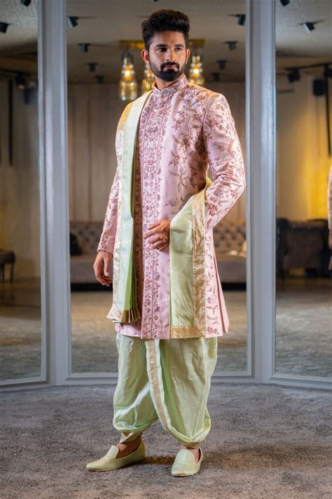 Blush Pink & Mint Green Sherwani Set – Pellikoduku & Muhurtham ...