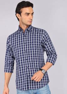 Raymond Men Checkered Casual Dark Blue Shirt - Buy Raymond Men ...