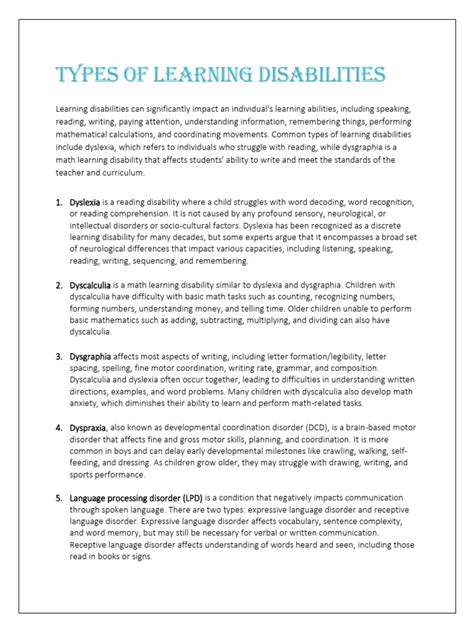 Image result for Types of Learning Disability