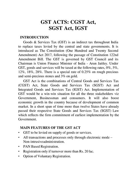 GST ACTS (CGST Act, SGST Act, IGST) - GST ACTS: CGST Act, SGST Act ...