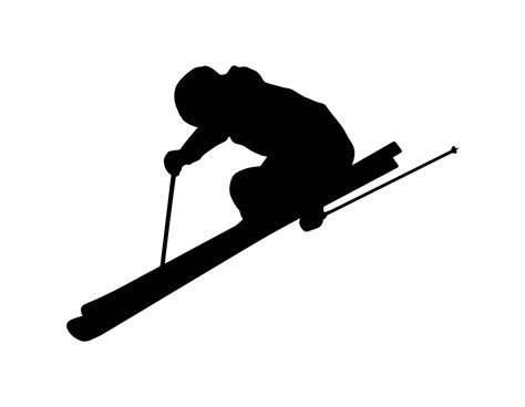 Vector simple skiing person silhouette shadow shape, flat black icon isolated on white backround ...